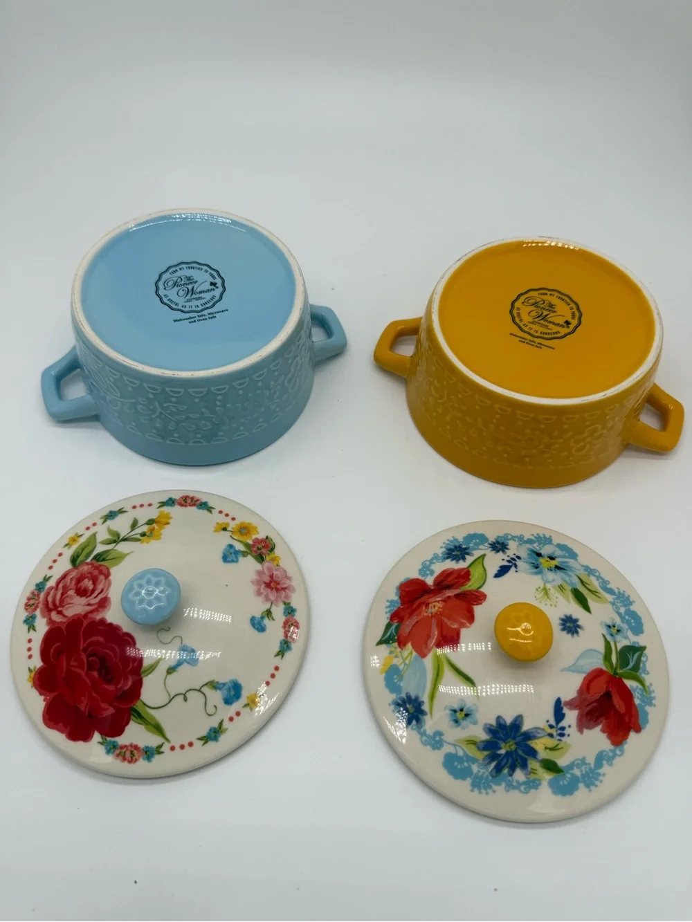Pioneer Woman Mini Dutch Oven Set Floral Cottagecore Stoneware Pair
